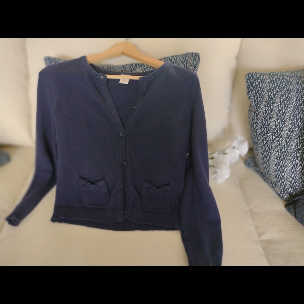 Gymboree Navy Girls Uniform Cardigan Lg 100%Cotton